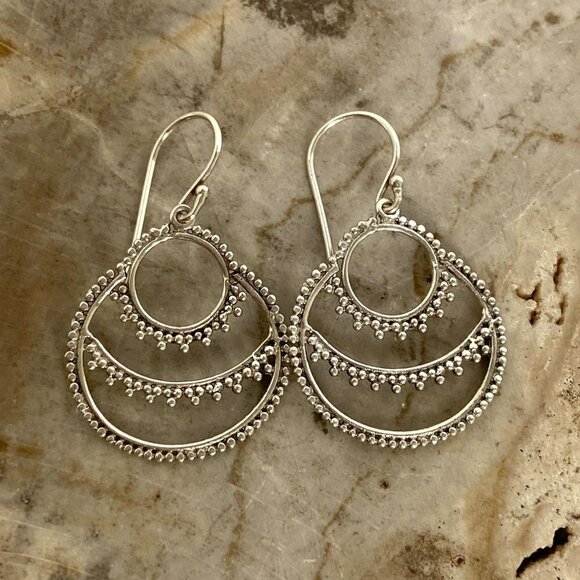 Sterling Silver 925 ATI ID 1.5" Round Bali Bead Style Dangle Earrings - Picture 13 of 16